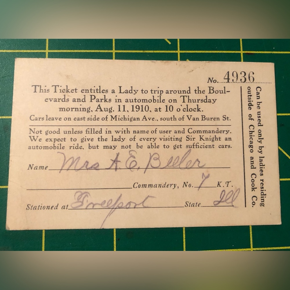 8860 Antiques Scripophily Masons Knights Templar Lady Car Ticket